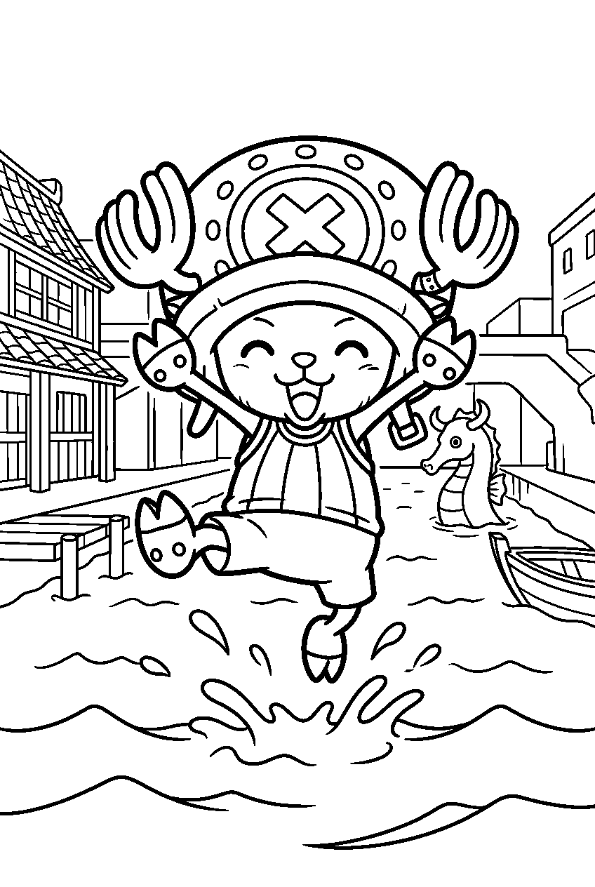 one piece chopper jumping in water 7 line art
