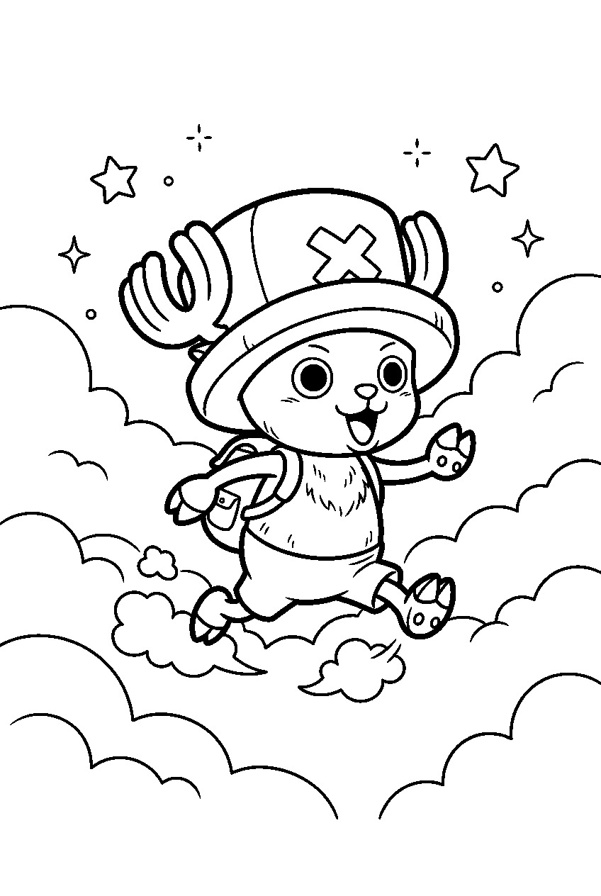 one piece chopper running above the clouds line art