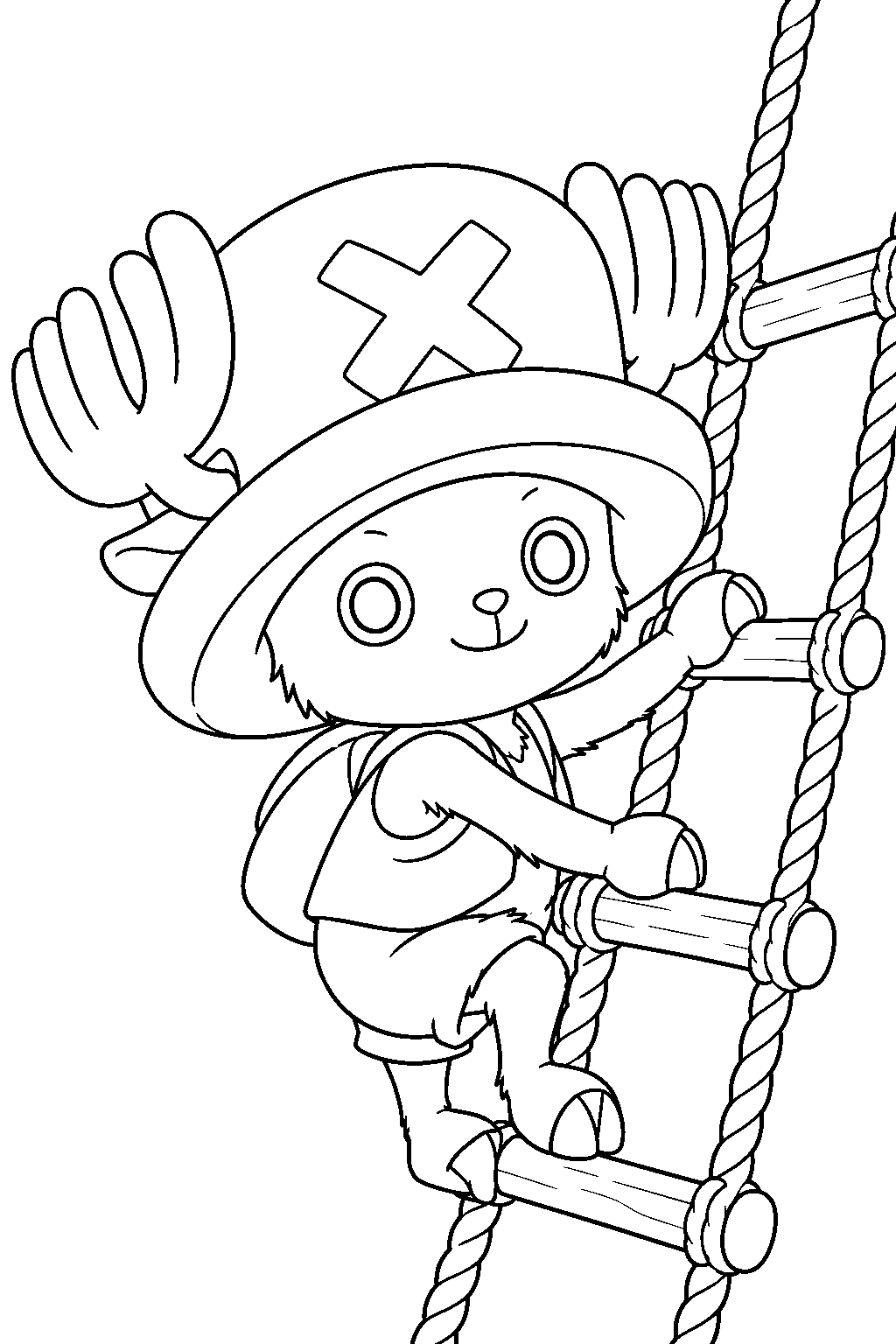 one piece tony tony chopper climbing the ship rigging line art
