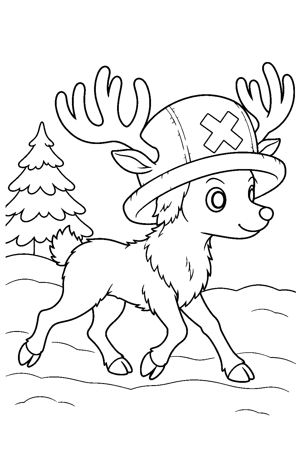 one piece tony tony chopper running in walk point through the snow line art
