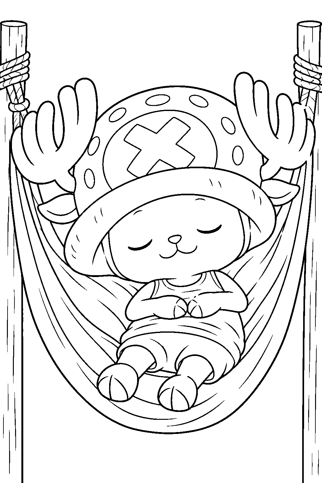 one piece tony tony chopper sleeping in a hammock line art