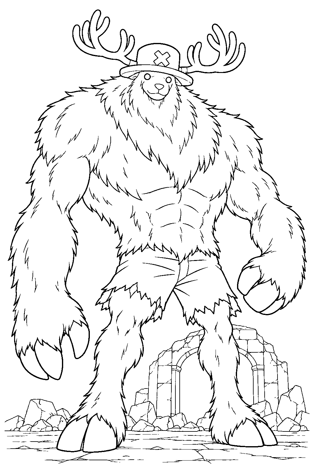 one piece tony tony chopper standing in monster point at enies lobby line art