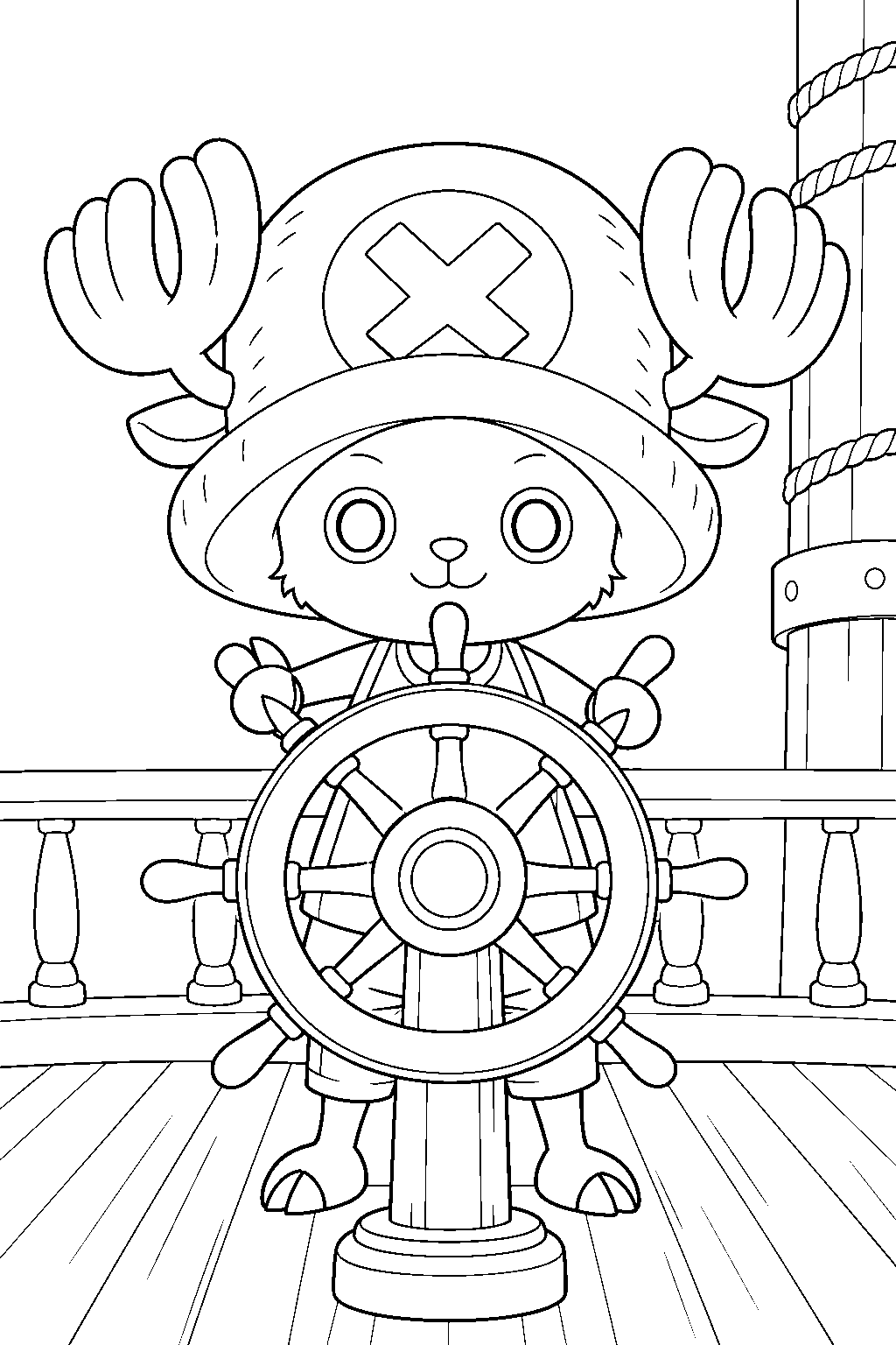 one piece tony tony chopper steering the thousand sunny line art
