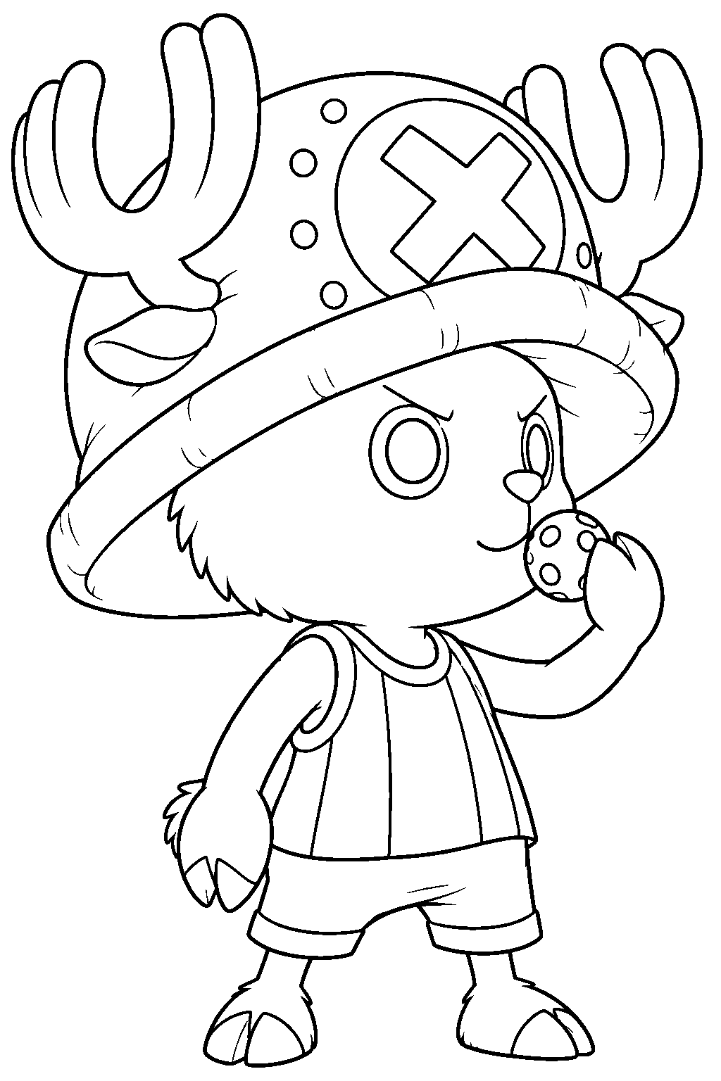 one piece tony tony chopper taking a rumble ball before battle line art