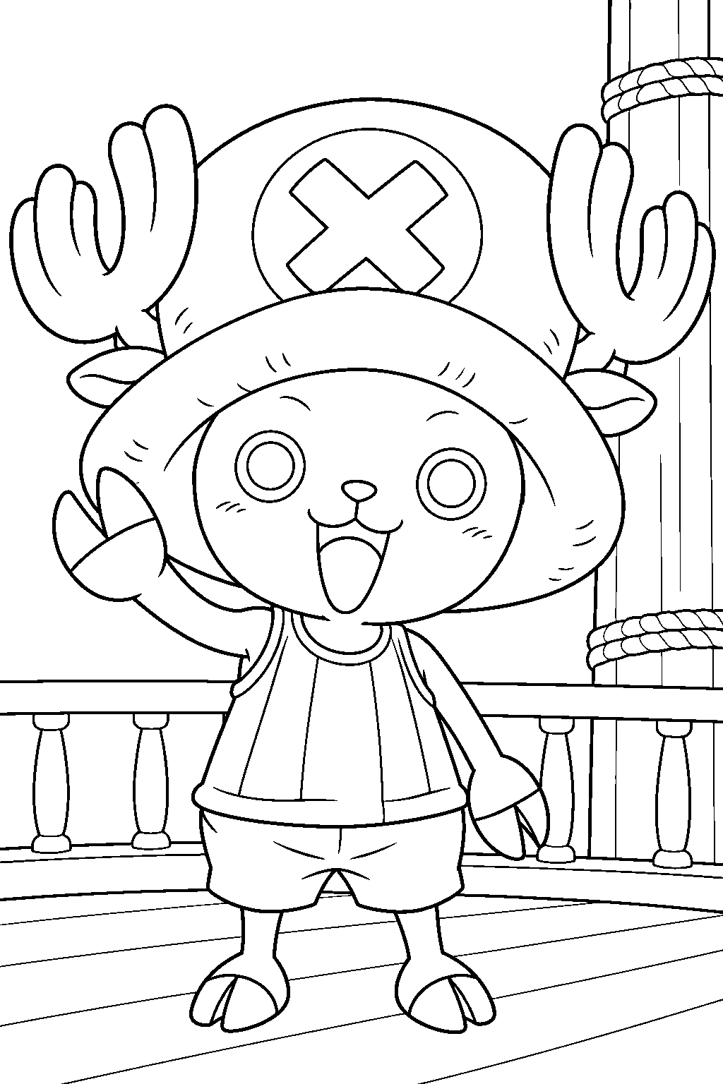 one piece tony tony chopper waving on the thousand sunny line art