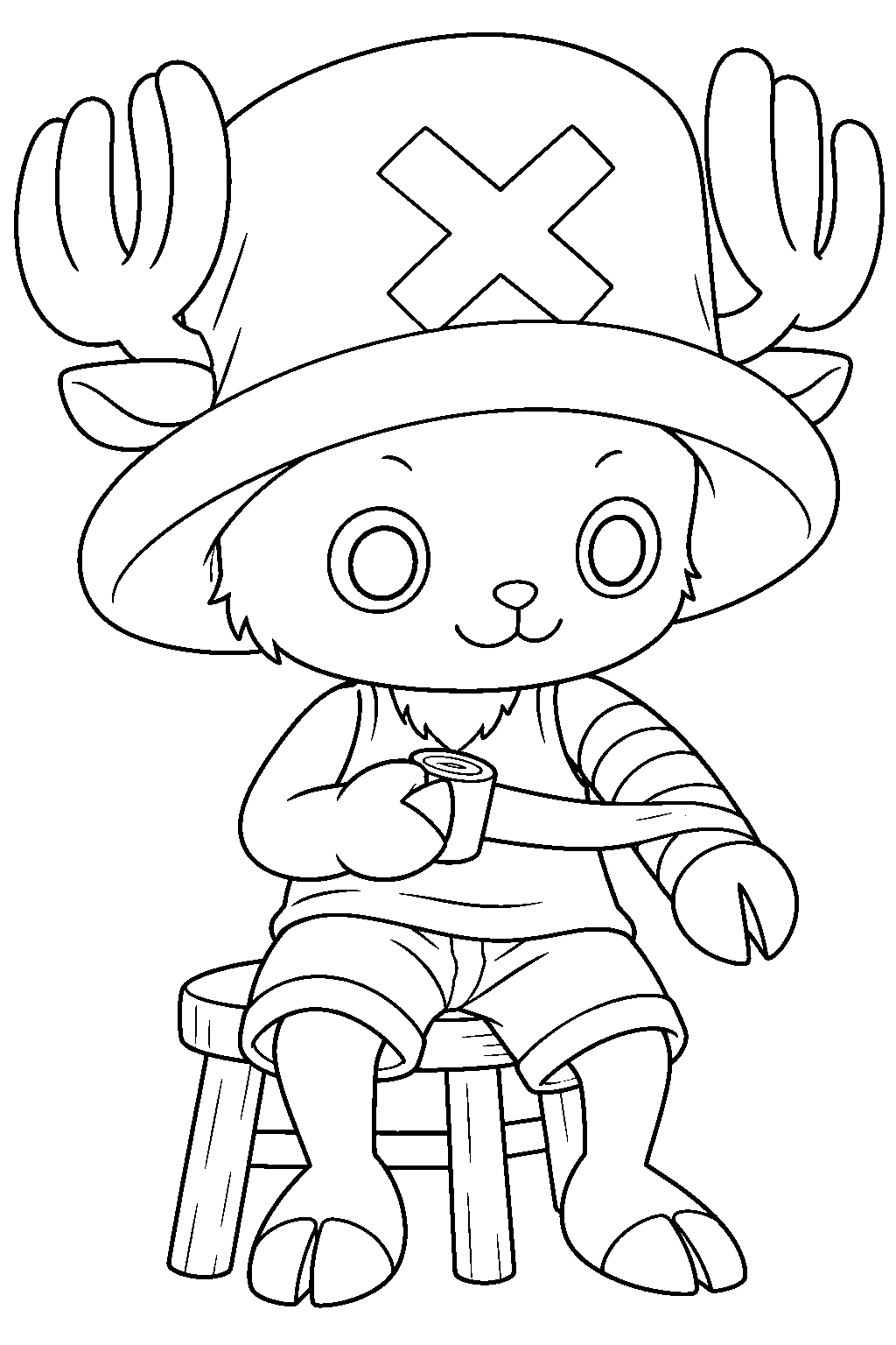 one piece tony tony chopper wrapping a bandage around his arm line art