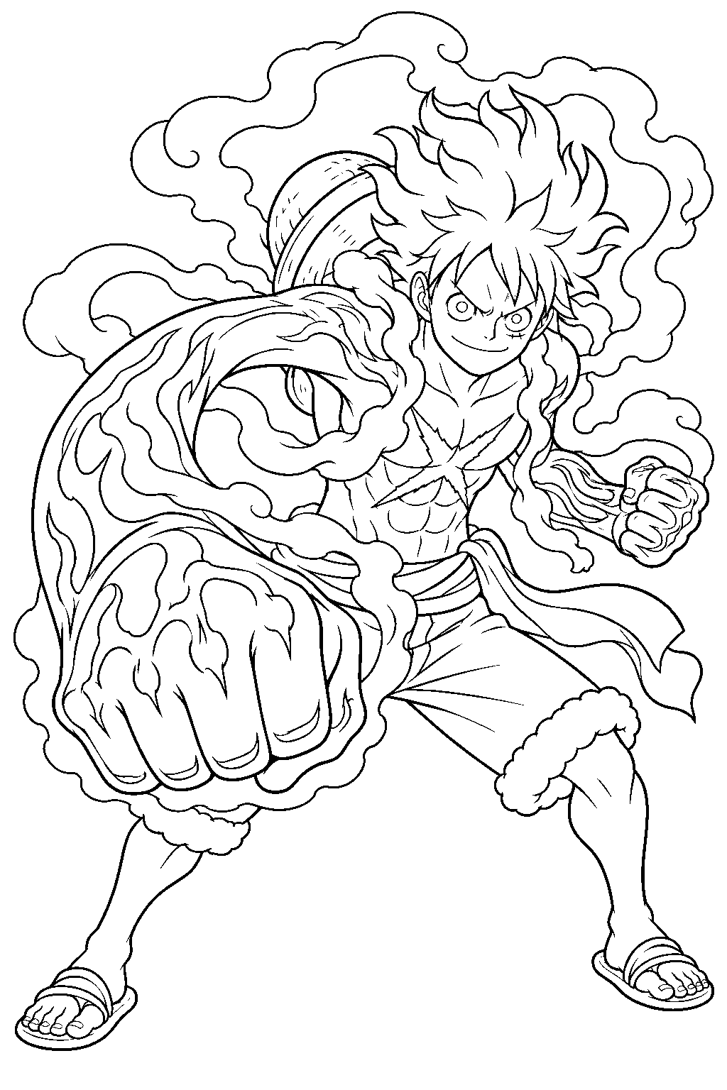 one piece luffy gear 4 snakeman launching a curving punch line art