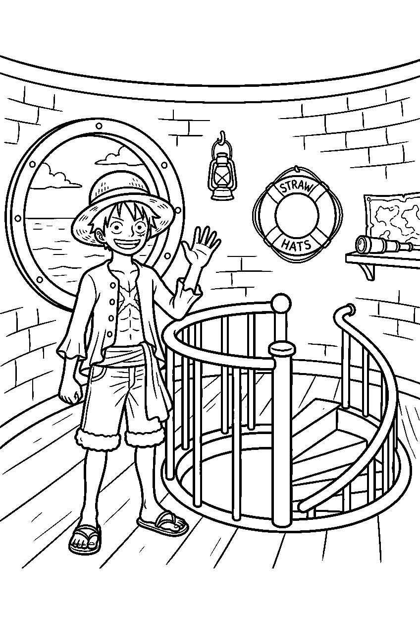 one piece luffy in lighthouse line art
