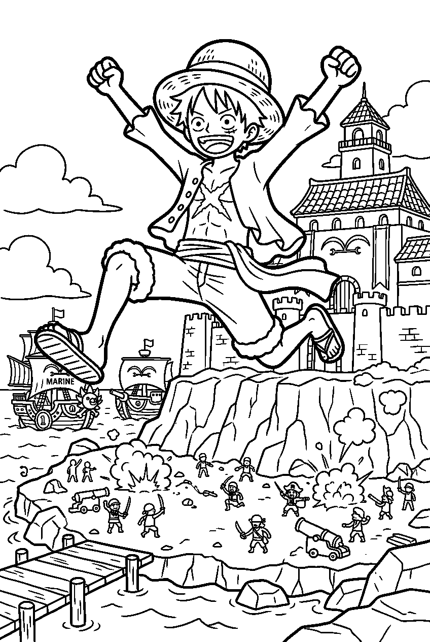 one piece luffy jumping in marineford line art
