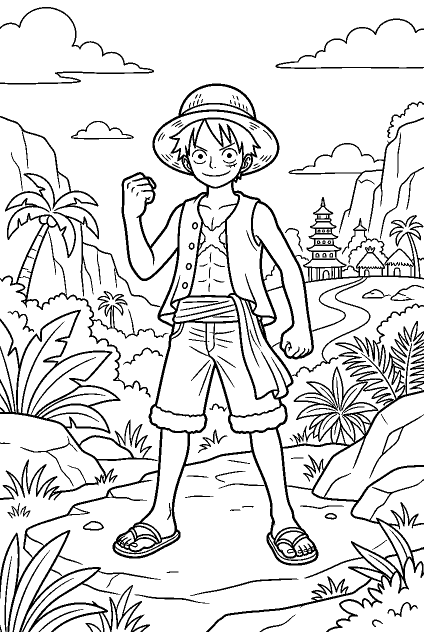 one piece luffy posing in amazon lily line art