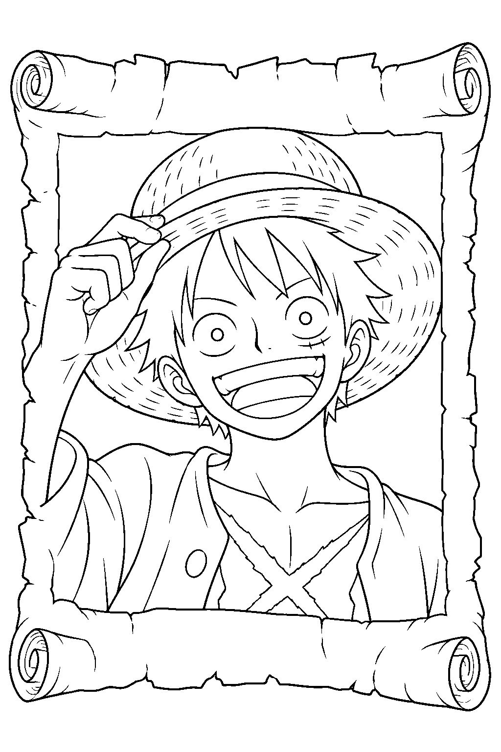 one piece luffy smiling on his wanted poster line art