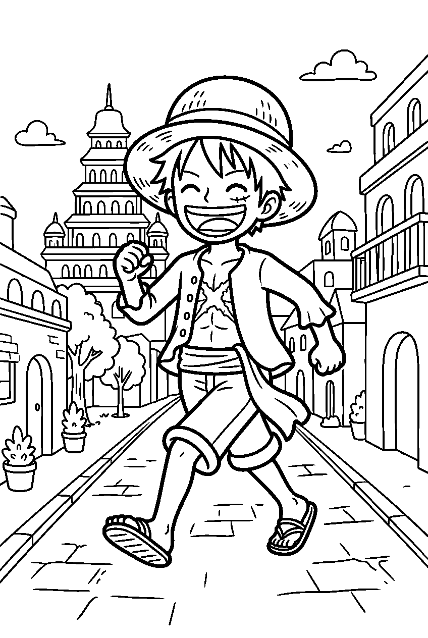 one piece luffy walking in dressrosa line art