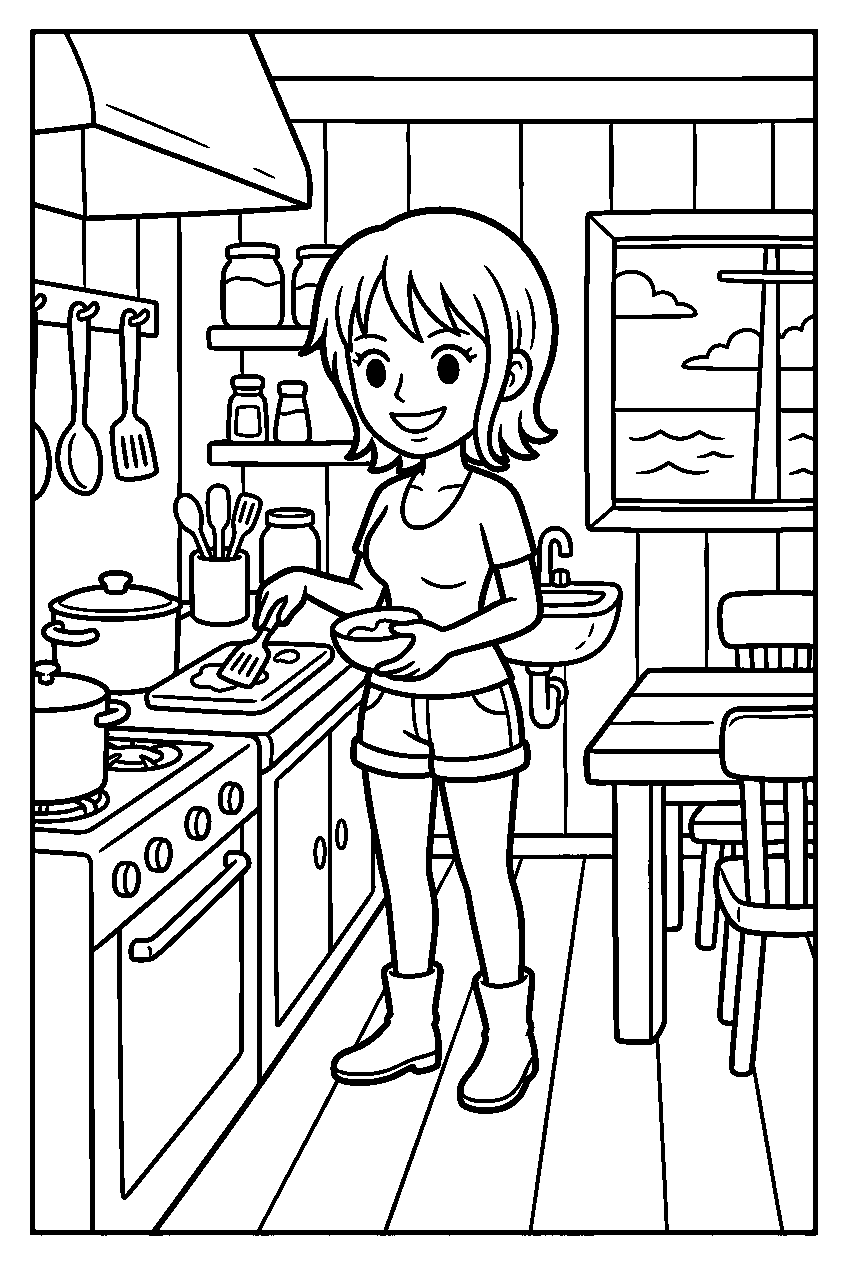one piece nami in ship galley line art
