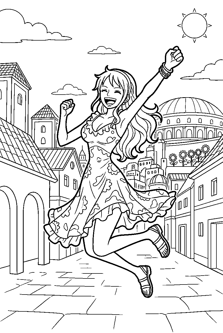 one piece nami jumping in dressrosa line art