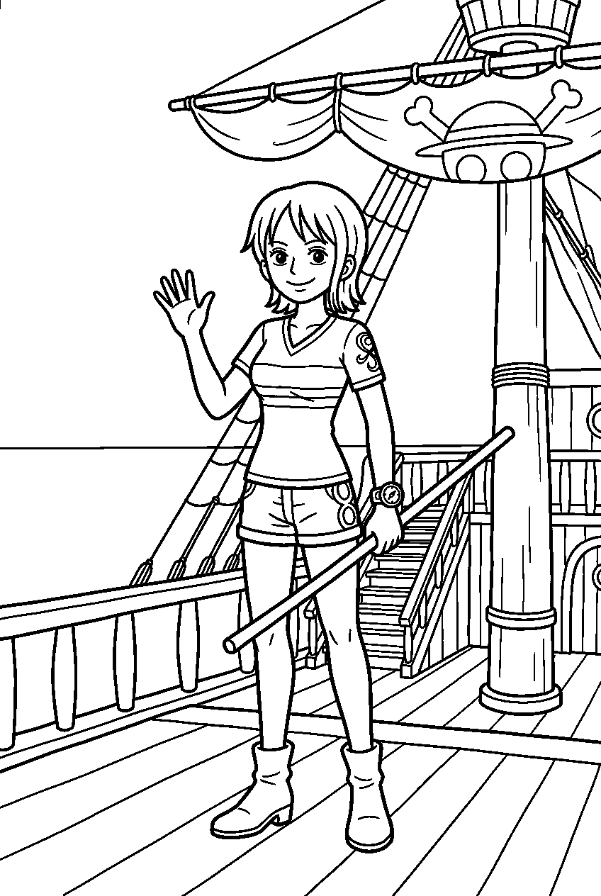 one piece nami on pirate ship line art