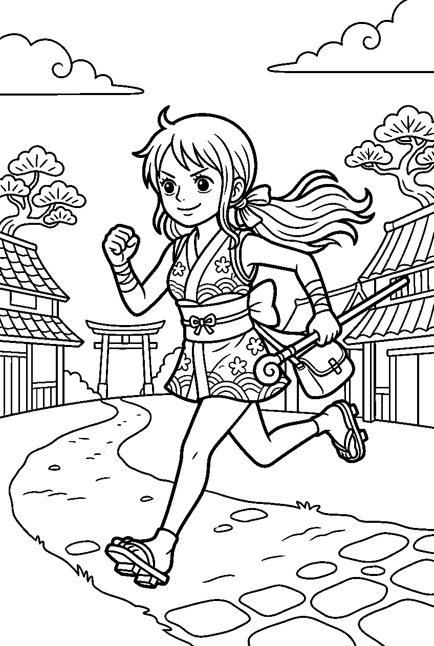 one piece nami running in wano country line art