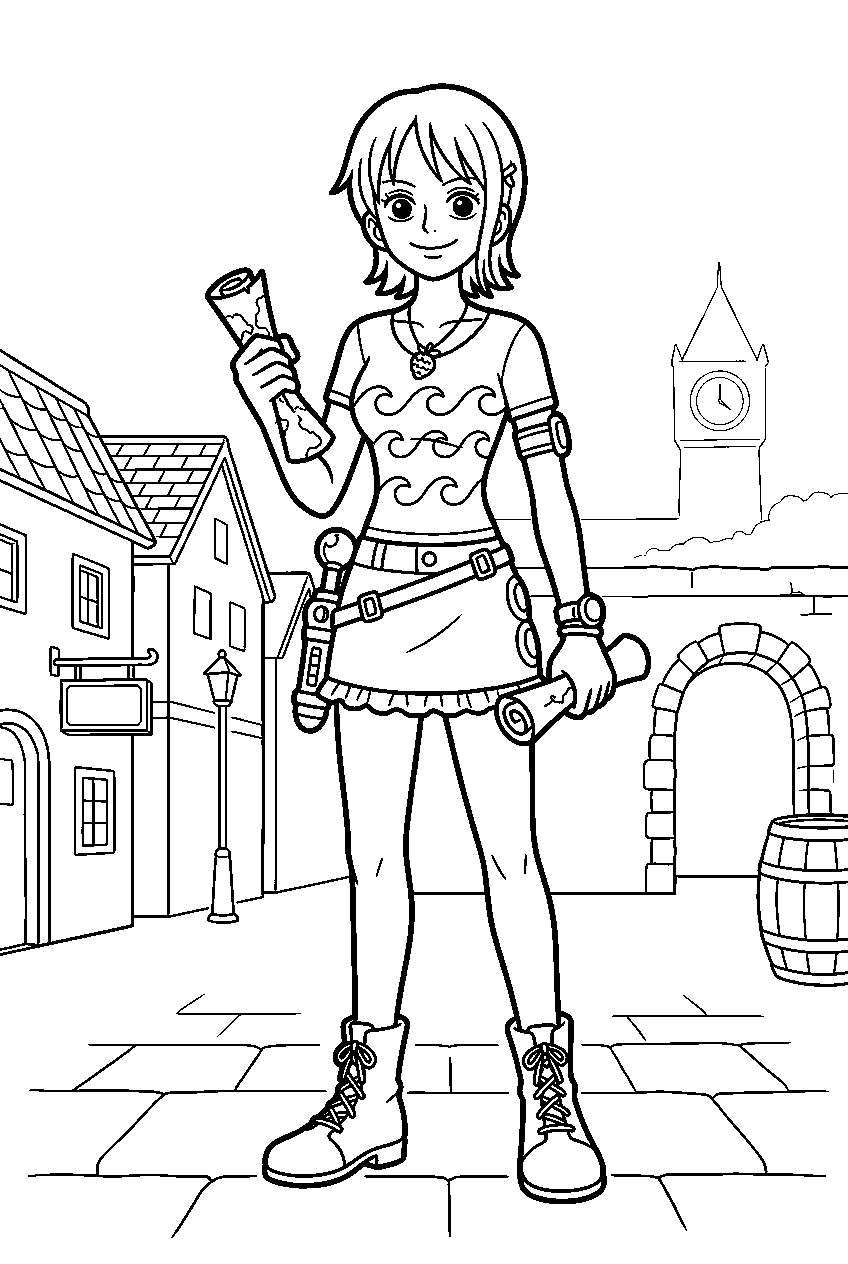 one piece nami standing in loguetown line art