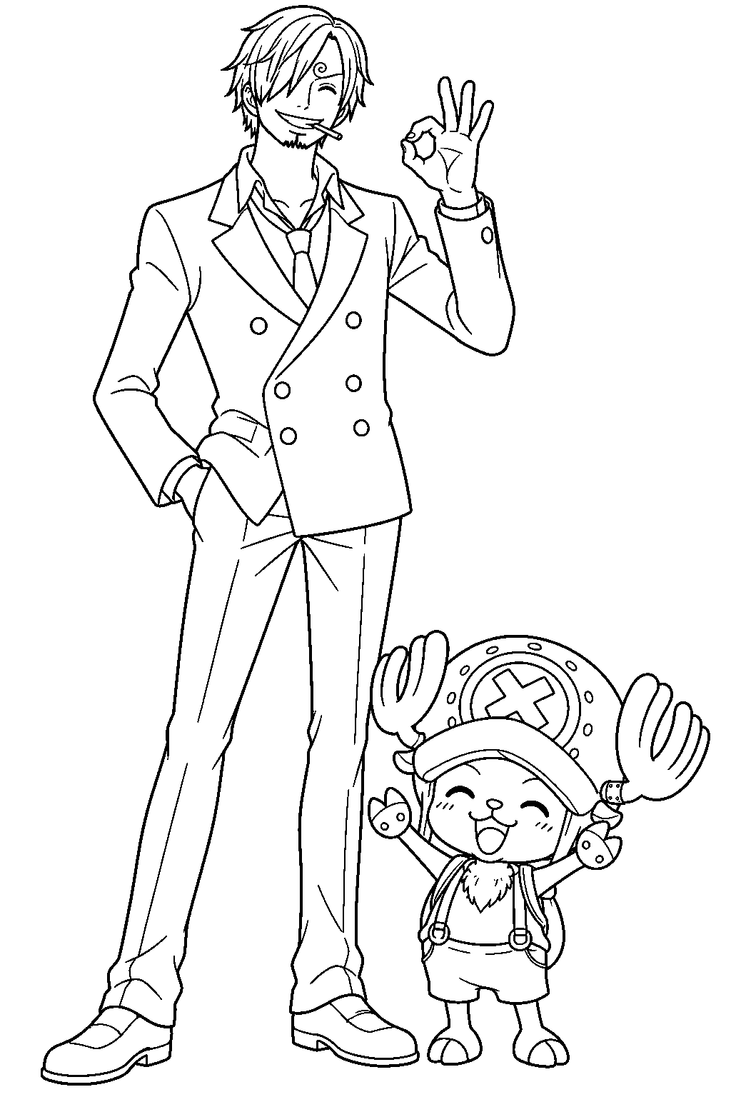one piece sanji and chopper line art