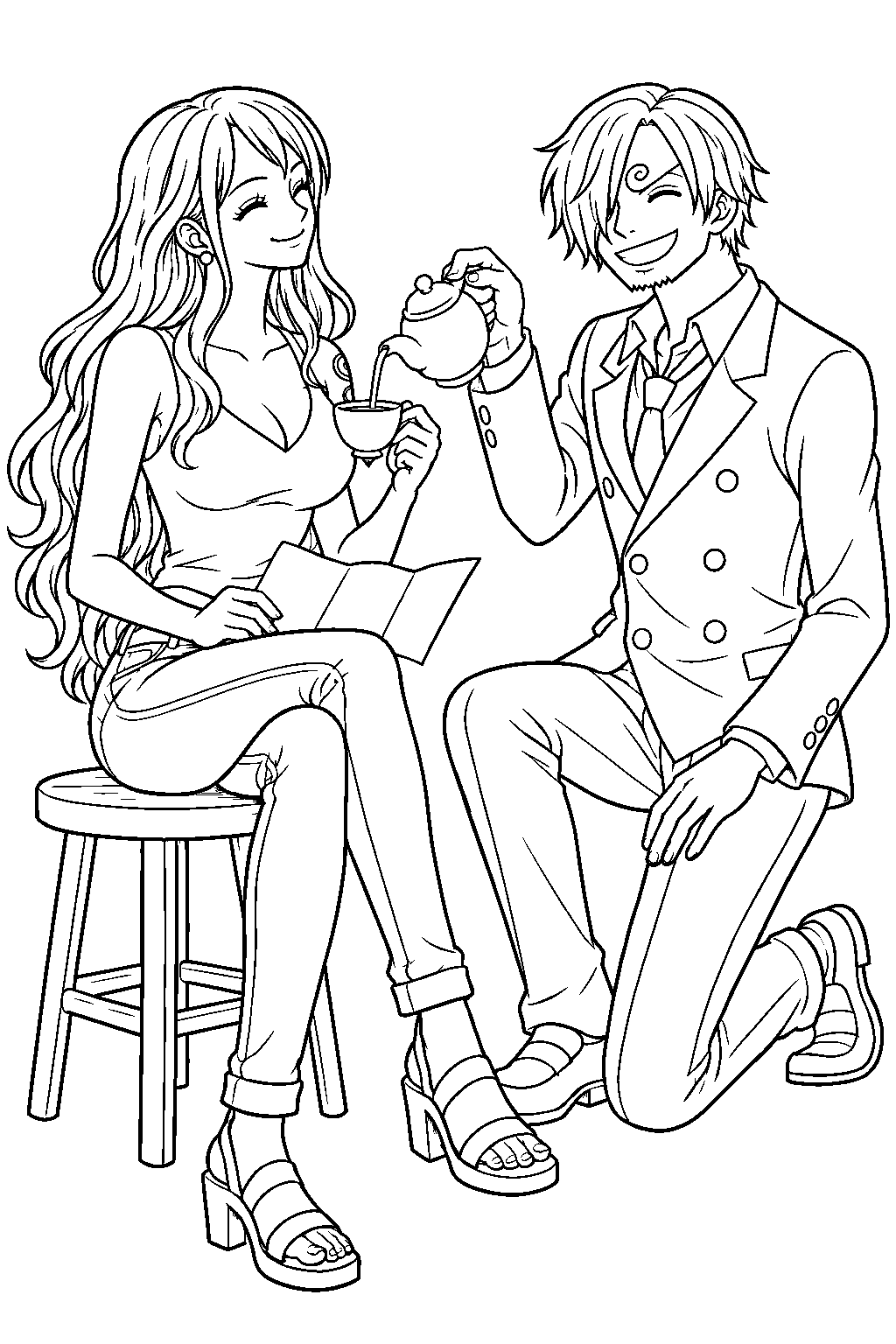 one piece sanji and nami line art