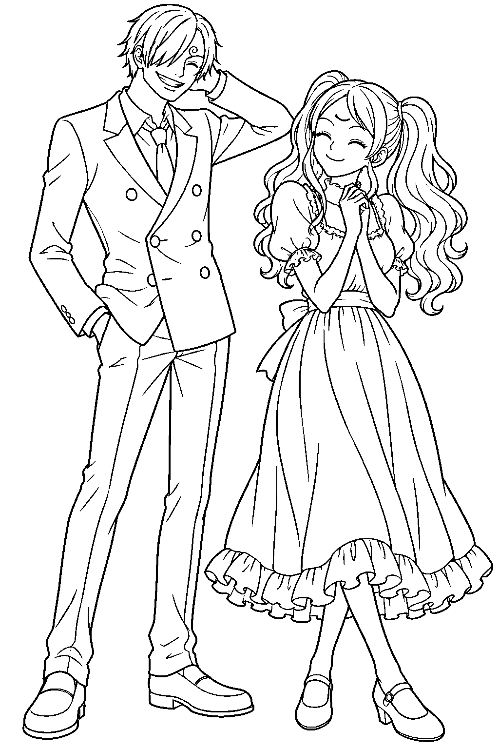 one piece sanji and pudding line art