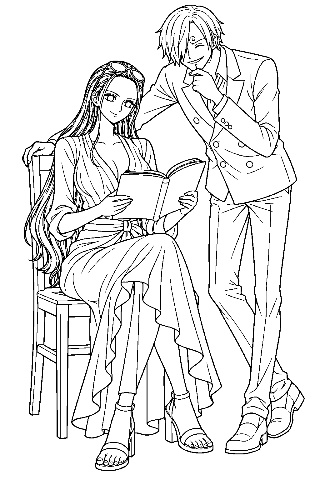 one piece sanji and robin line art