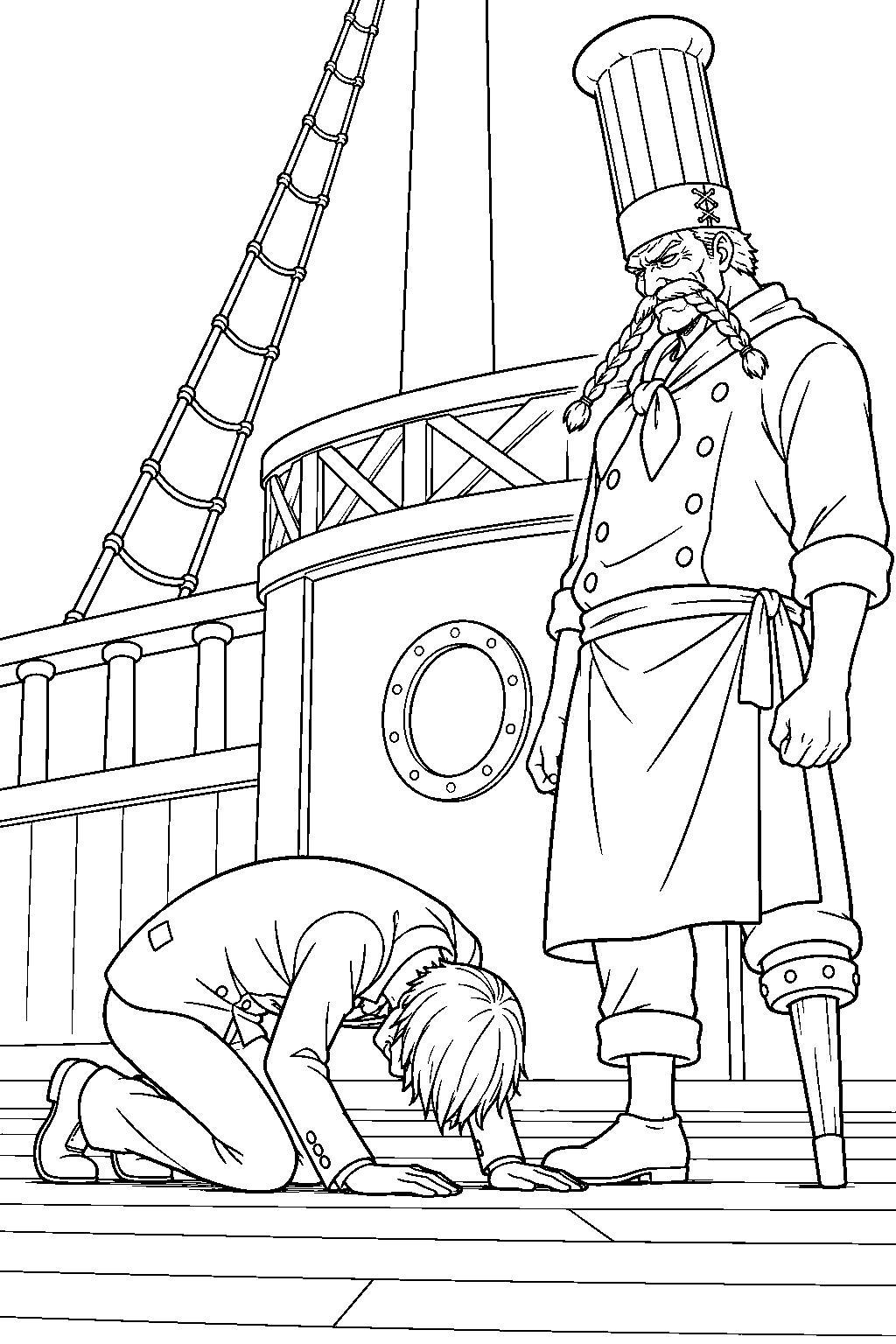 one piece sanji bowing to zeff line art