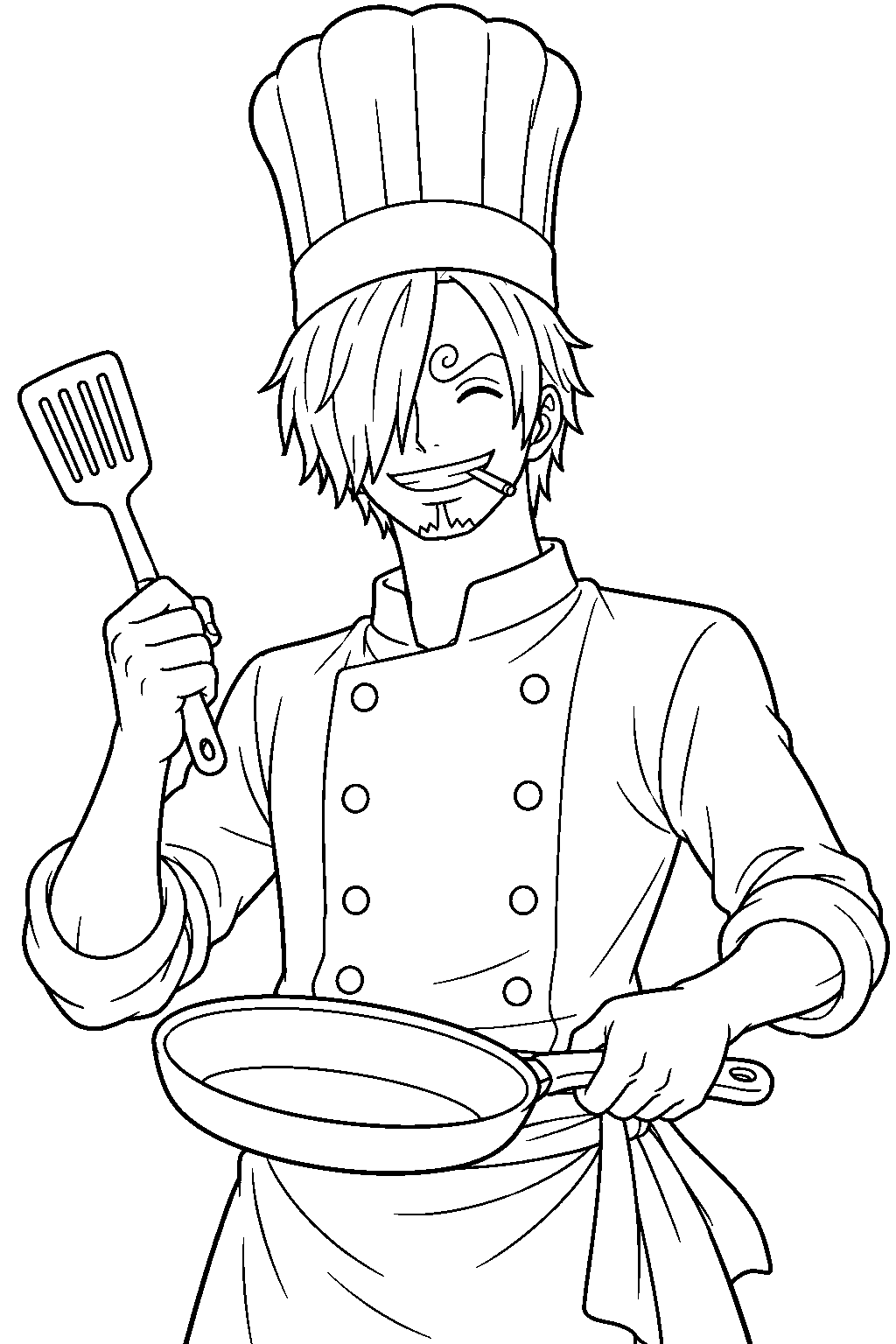 one piece sanji chef hat line art
