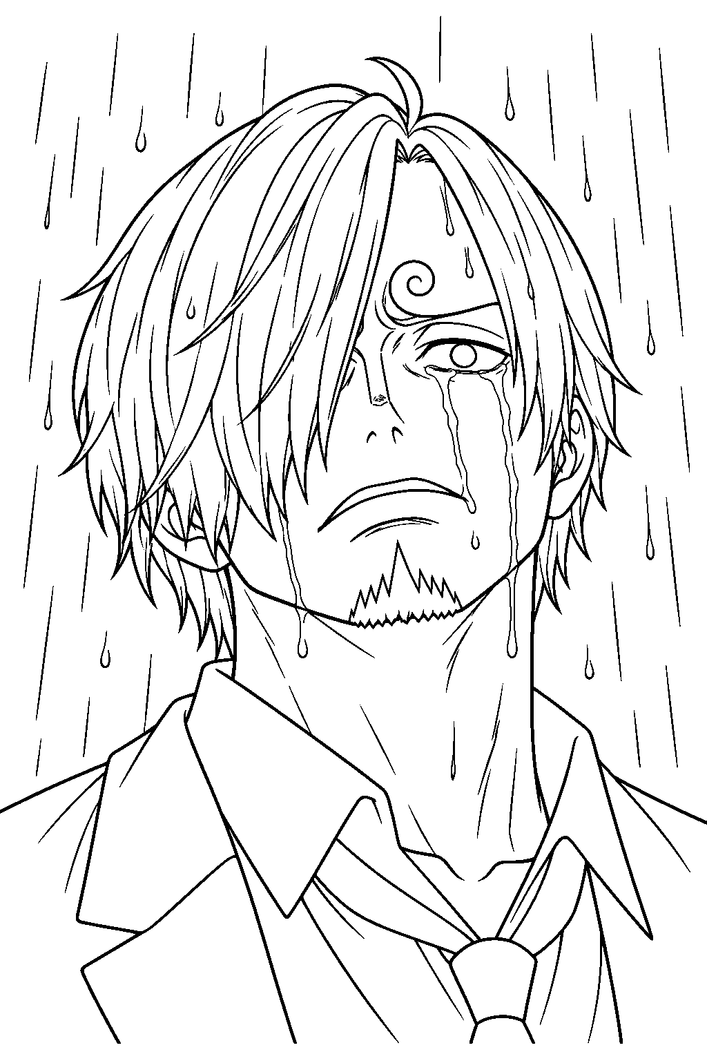 one piece sanji crying in the rain line art