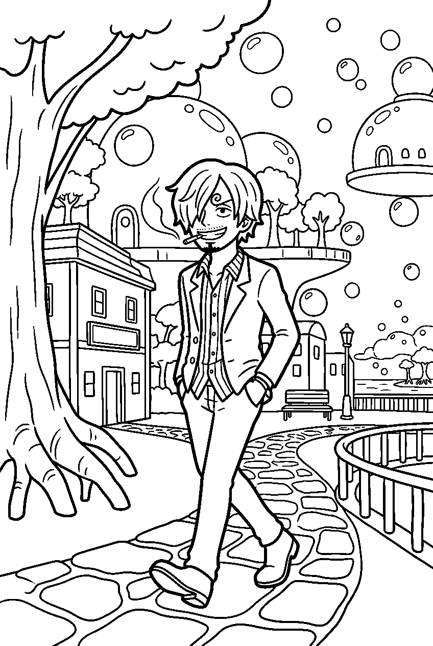one piece sanji exploring in sabaody archipelago line art