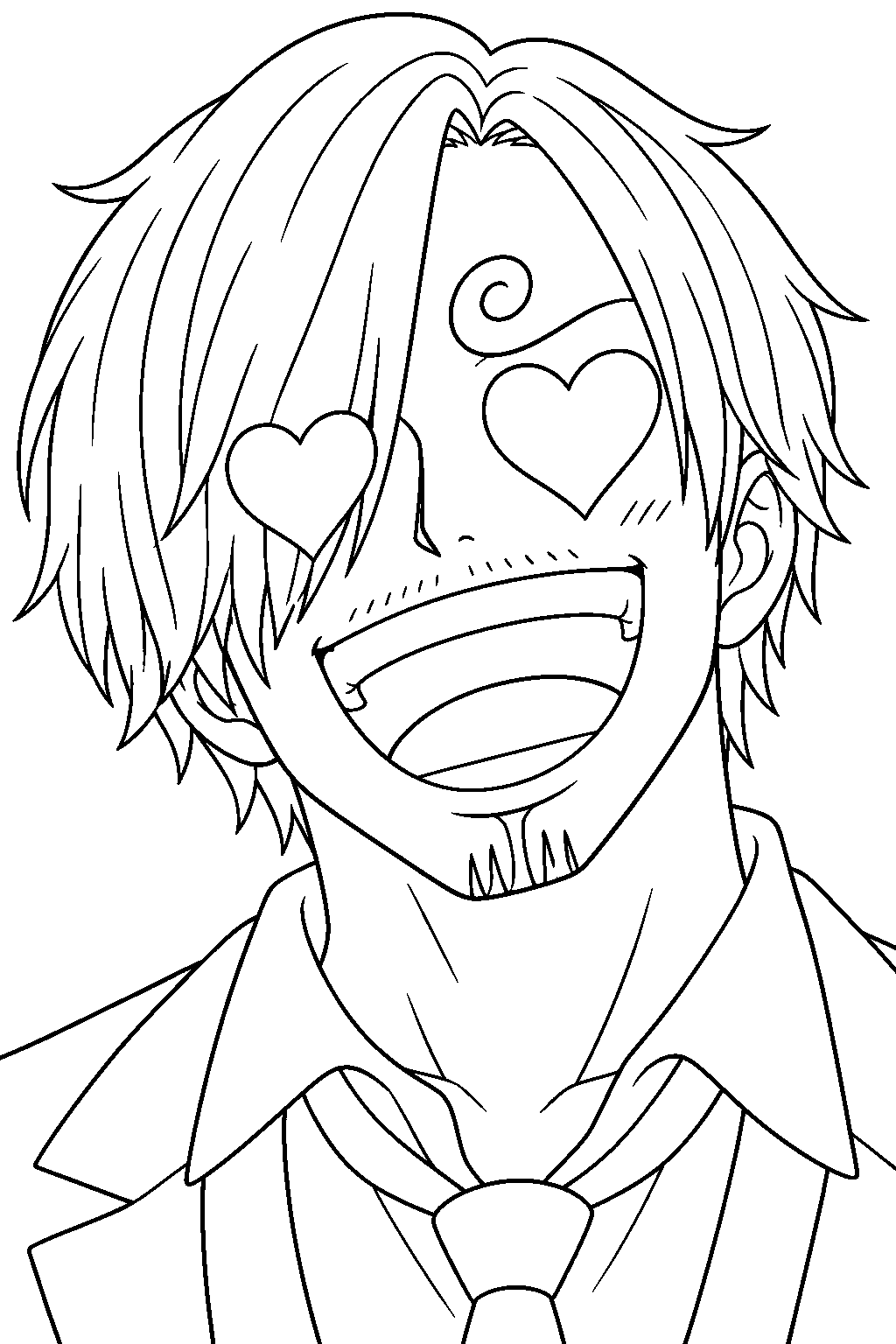 one piece sanji heart eyes line art
