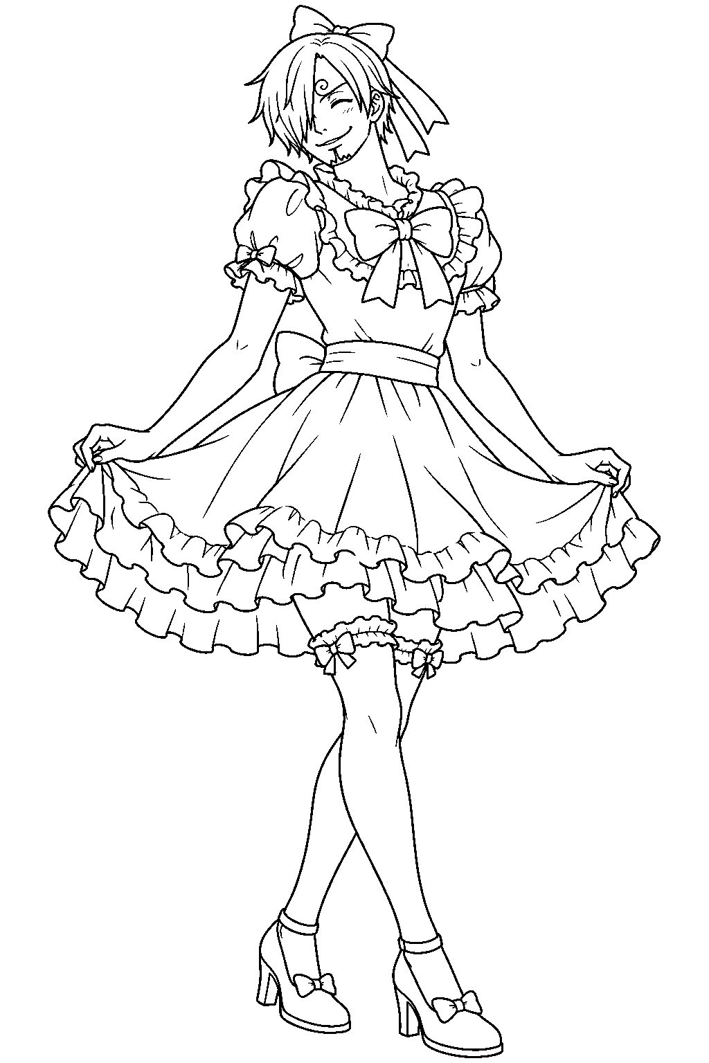 one piece sanji in a dress line art