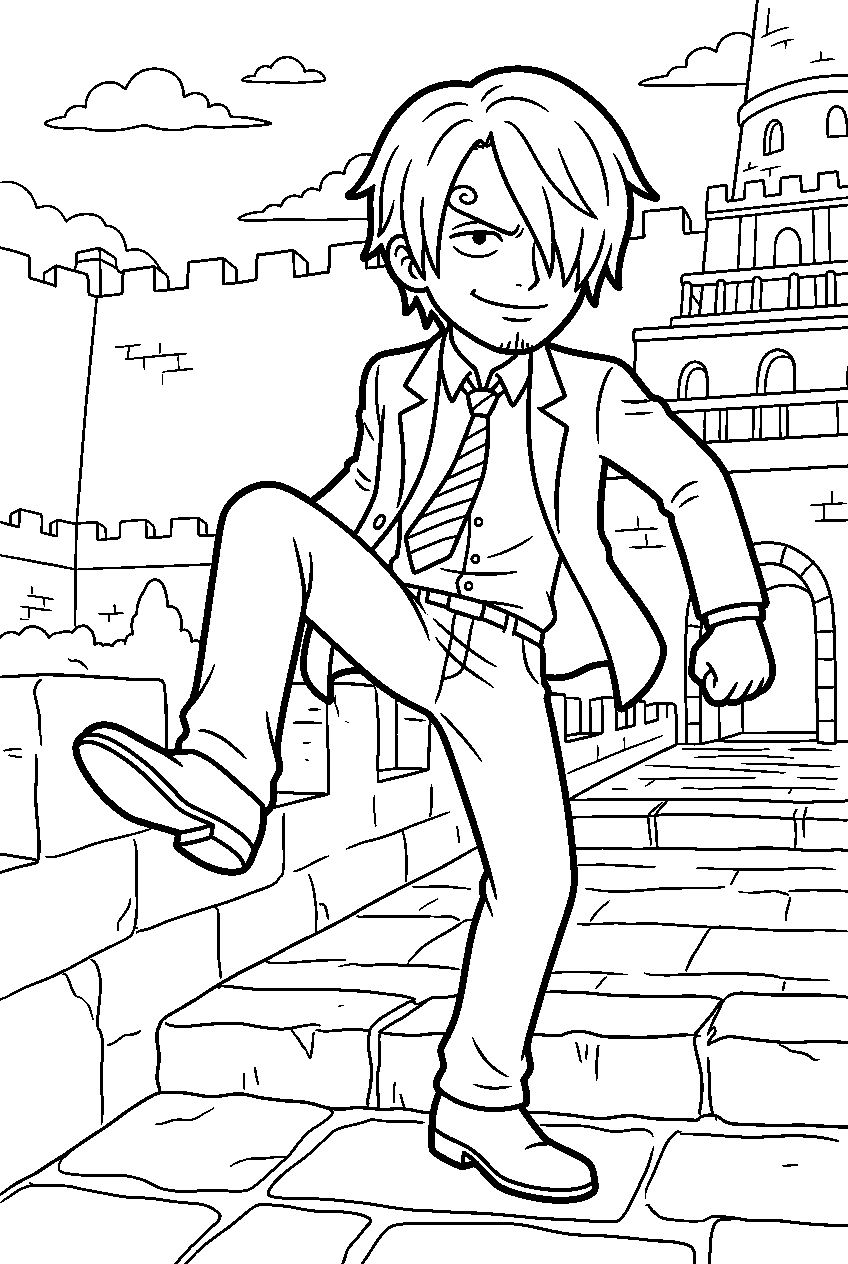 one piece sanji in enies lobby line art