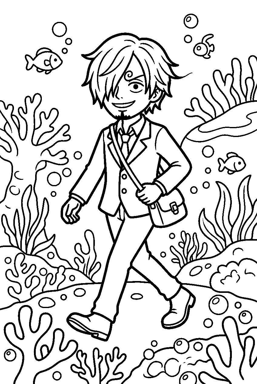 one piece sanji in fish man island line art