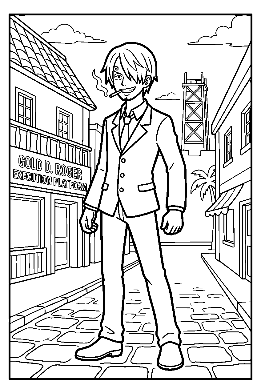 one piece sanji in loguetown line art