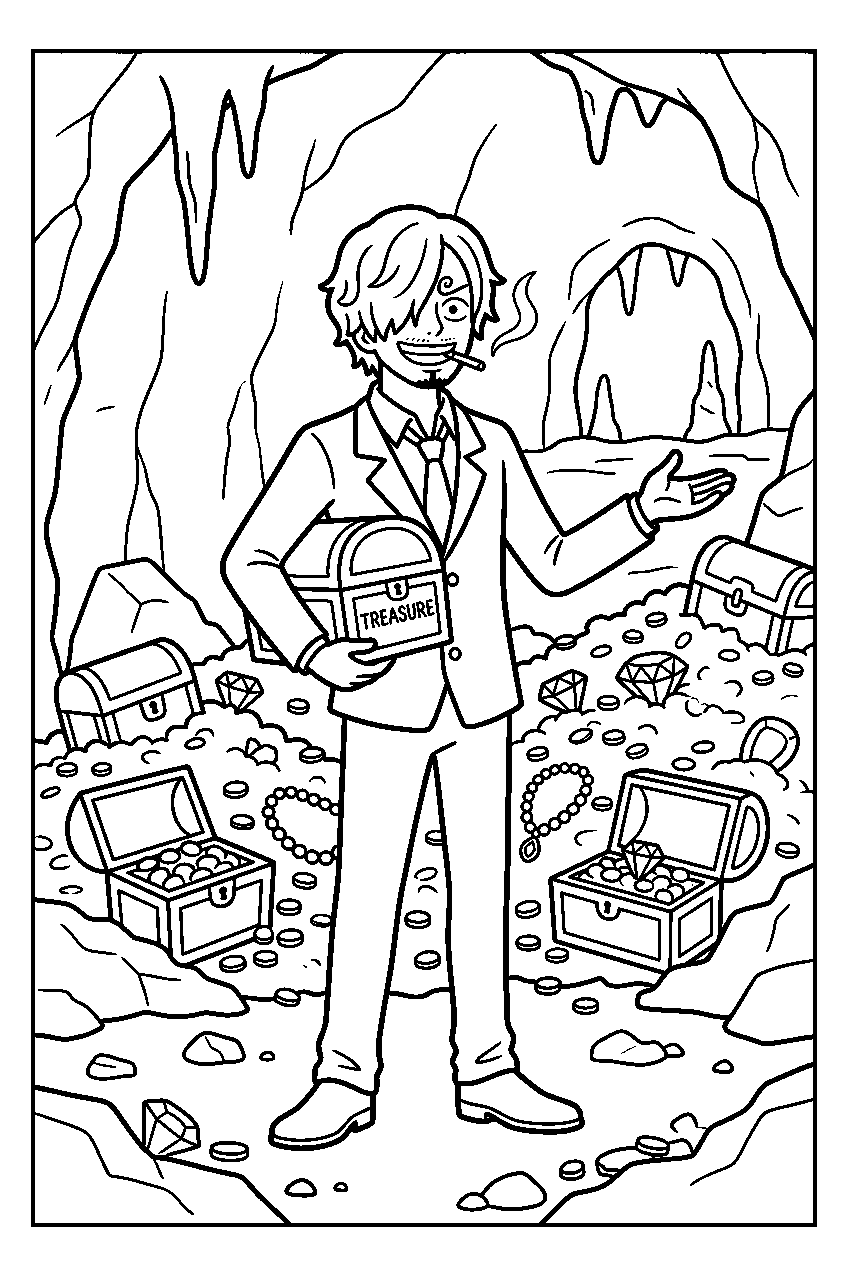 one piece sanji in treasure cave line art