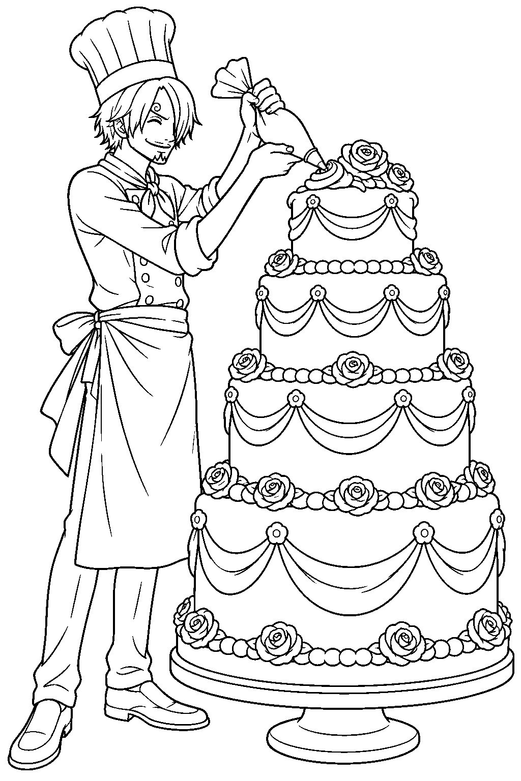 one piece sanji makes wedding cake line art