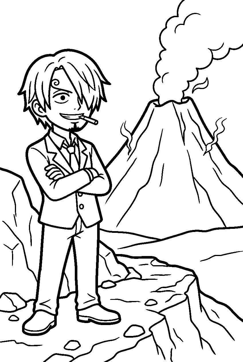 one piece sanji near volcano line art