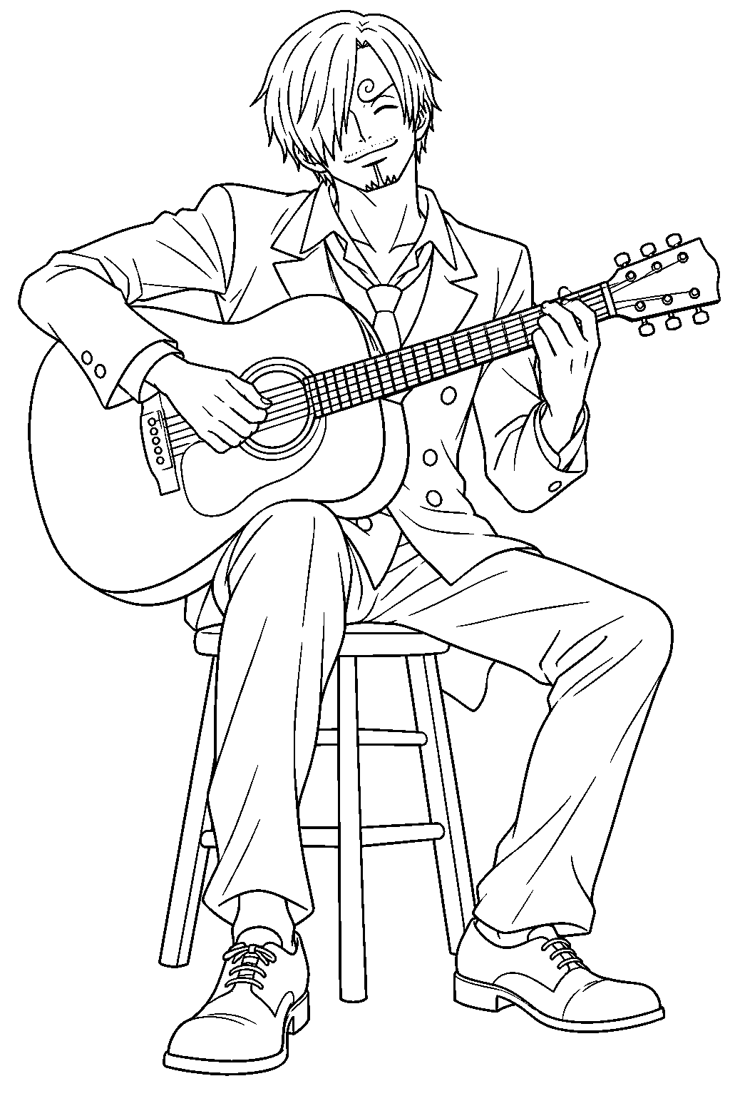 one piece sanji playing guitar line art