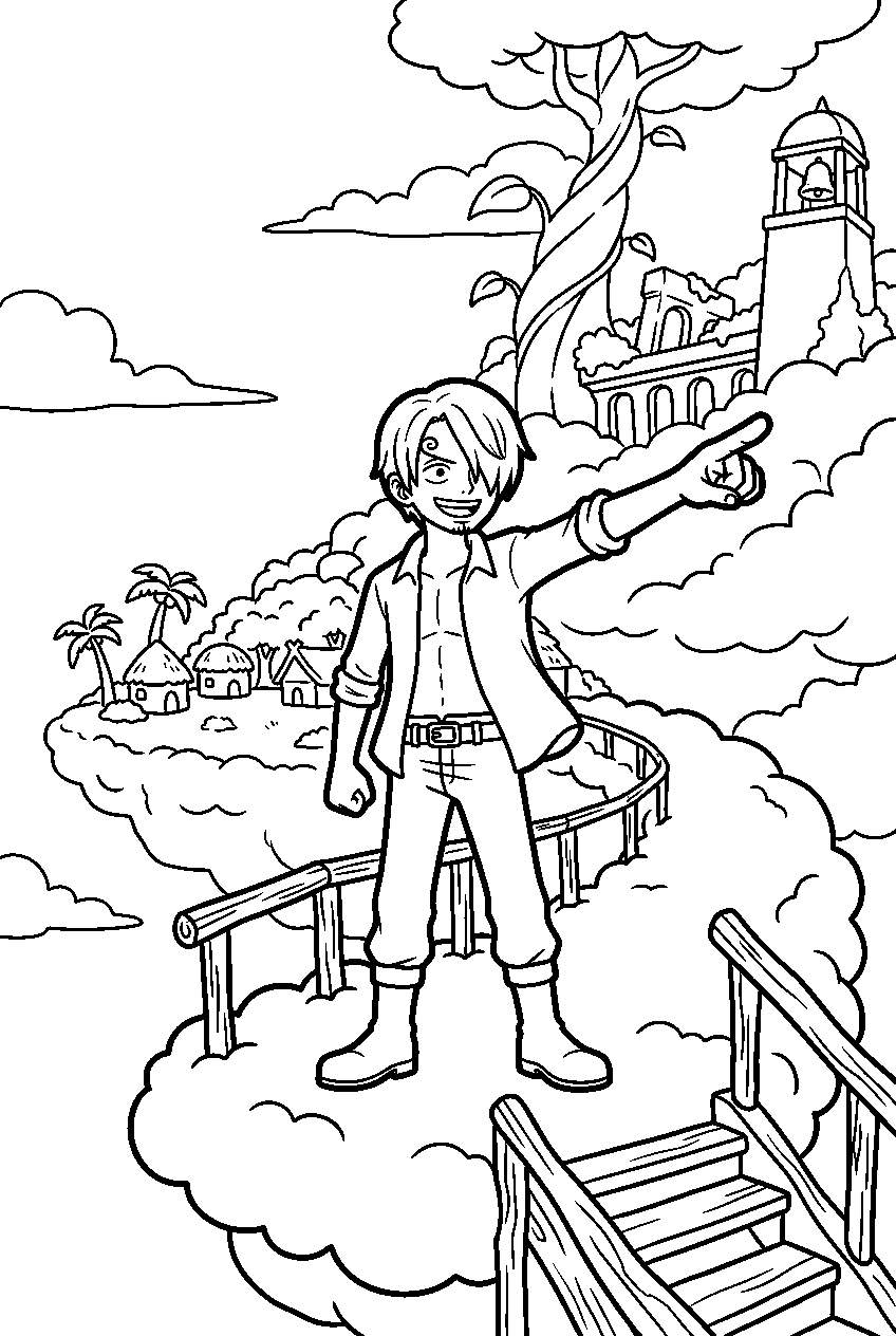 one piece sanji pointing in skypiea line art