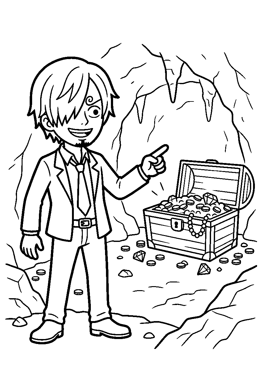 one piece sanji pointing in treasure cave line art