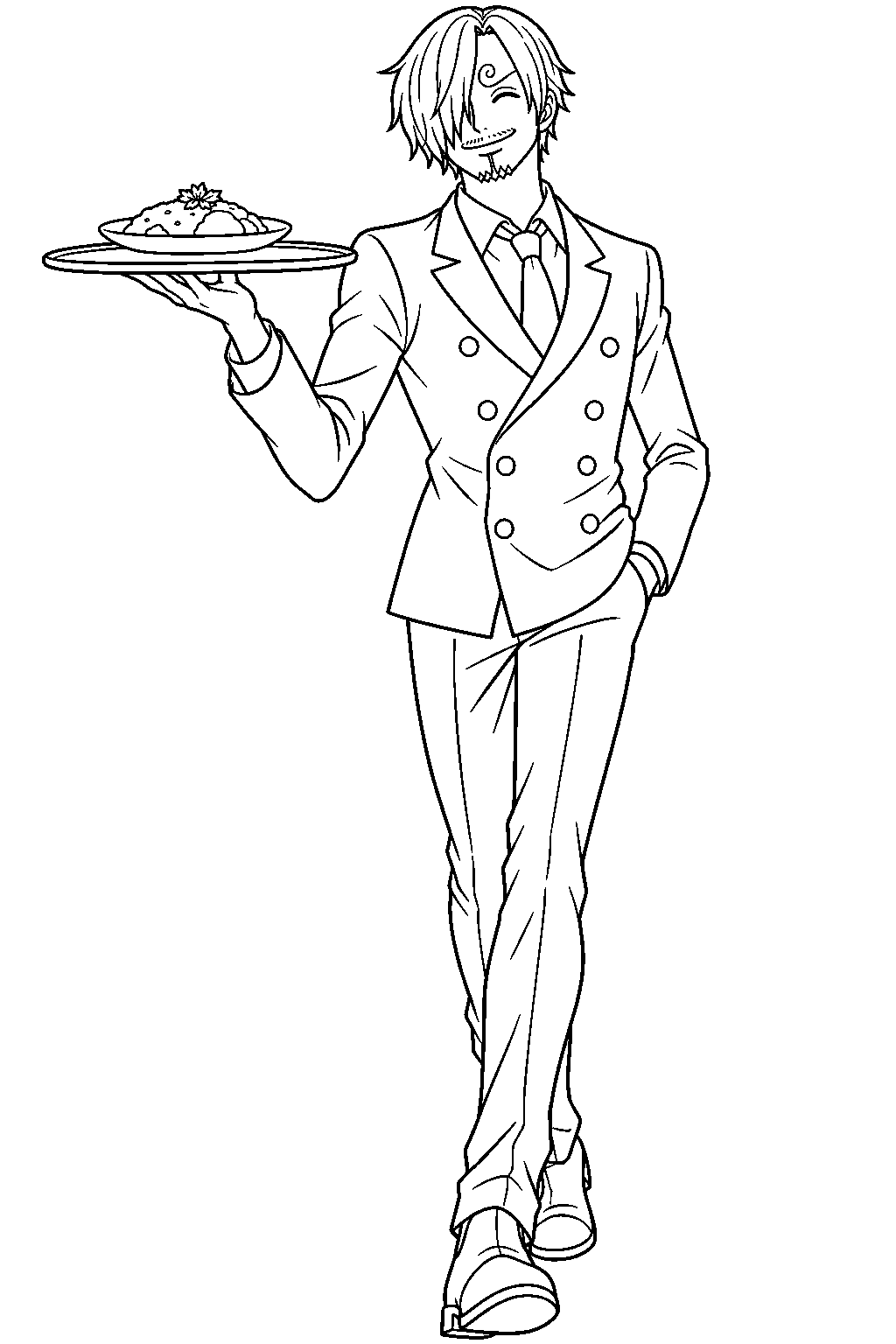 one piece sanji serving food line art
