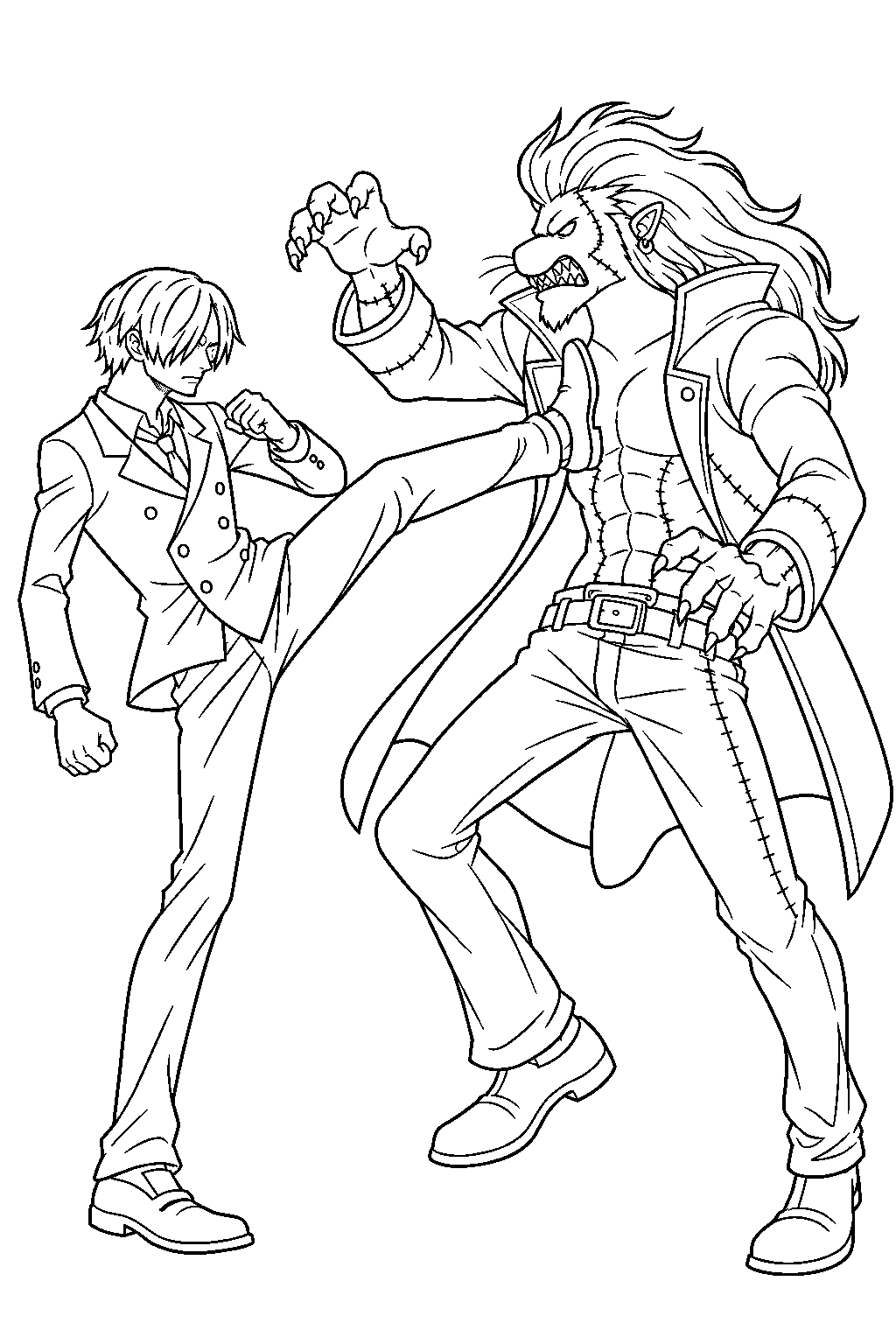 one piece sanji vs absalom line art