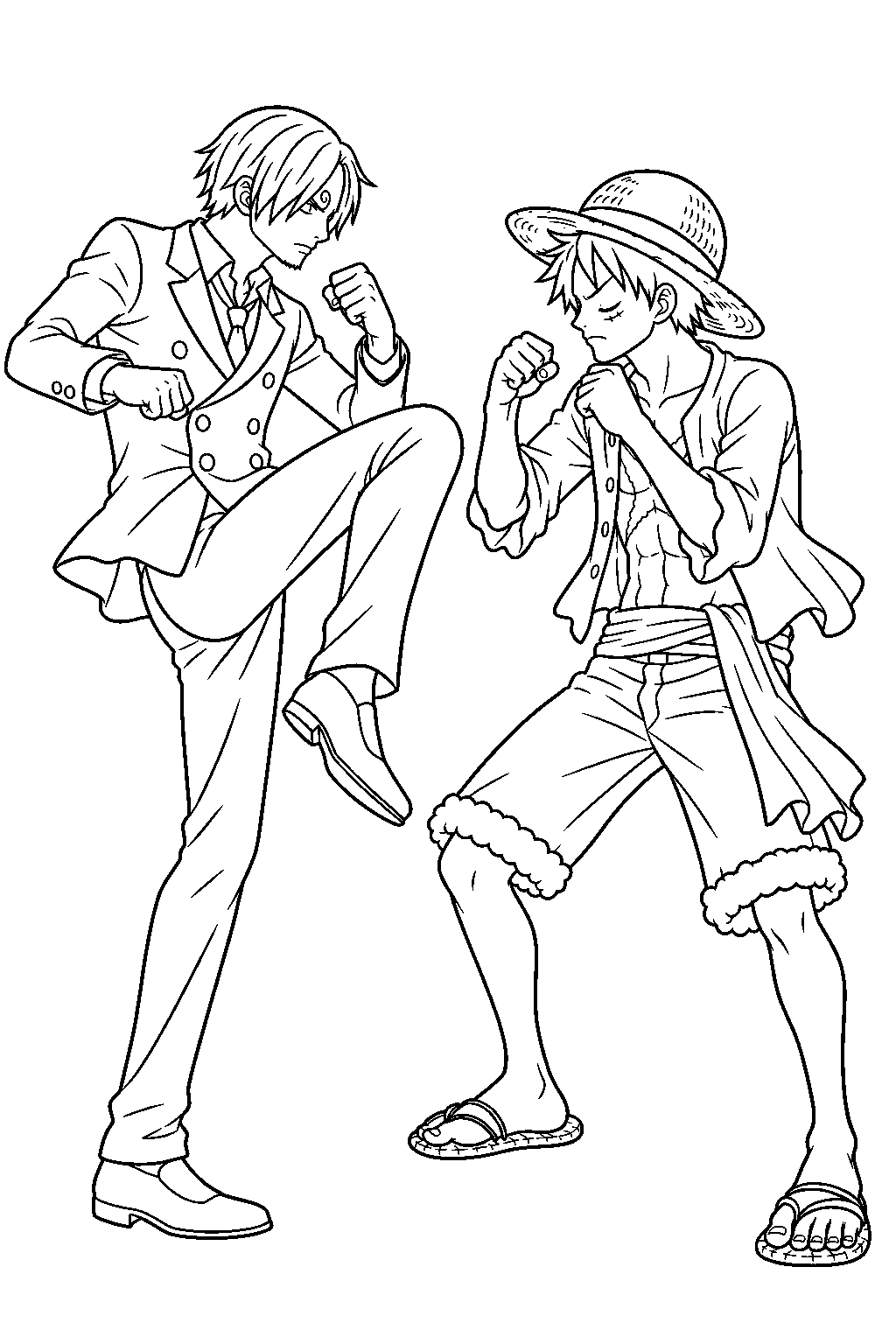 one piece sanji vs luffy line art