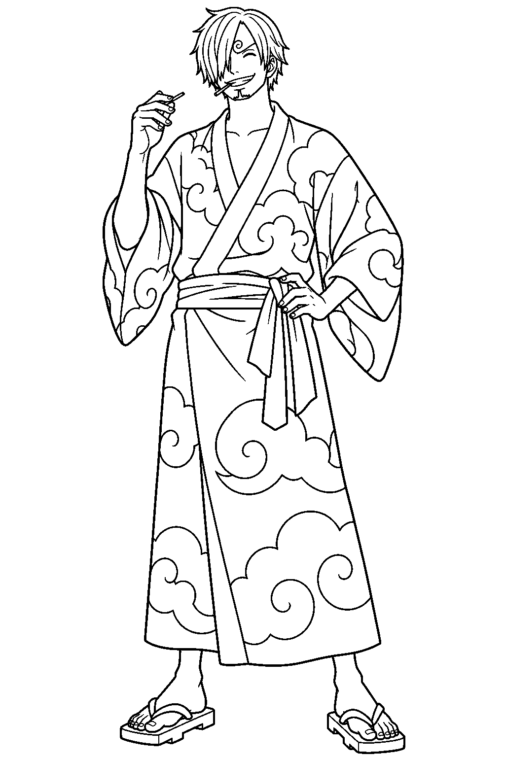 one piece sanji wano outfit line art