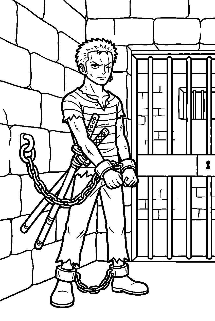 one piece zoro in impel down line art