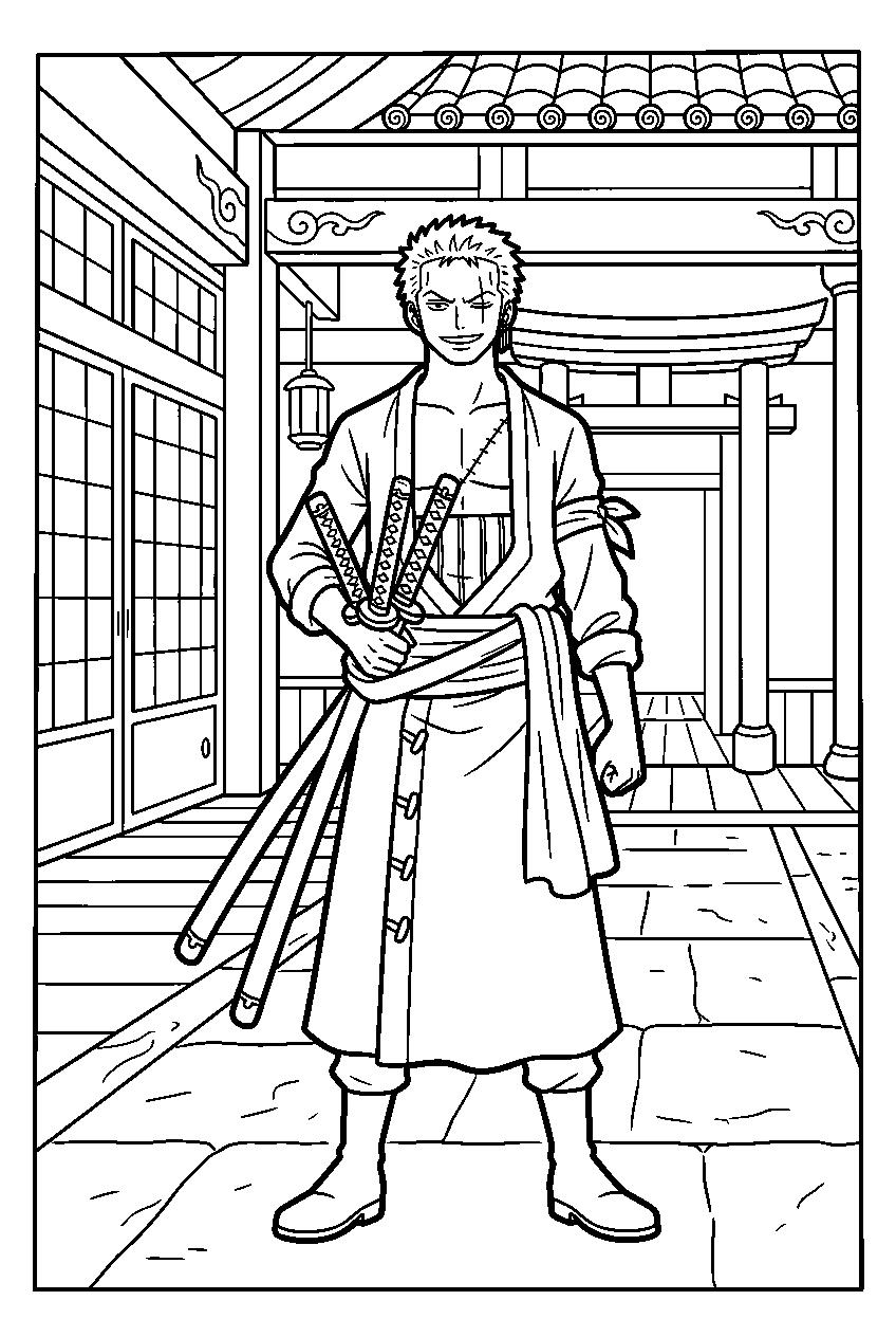 one piece zoro in royal palace line art
