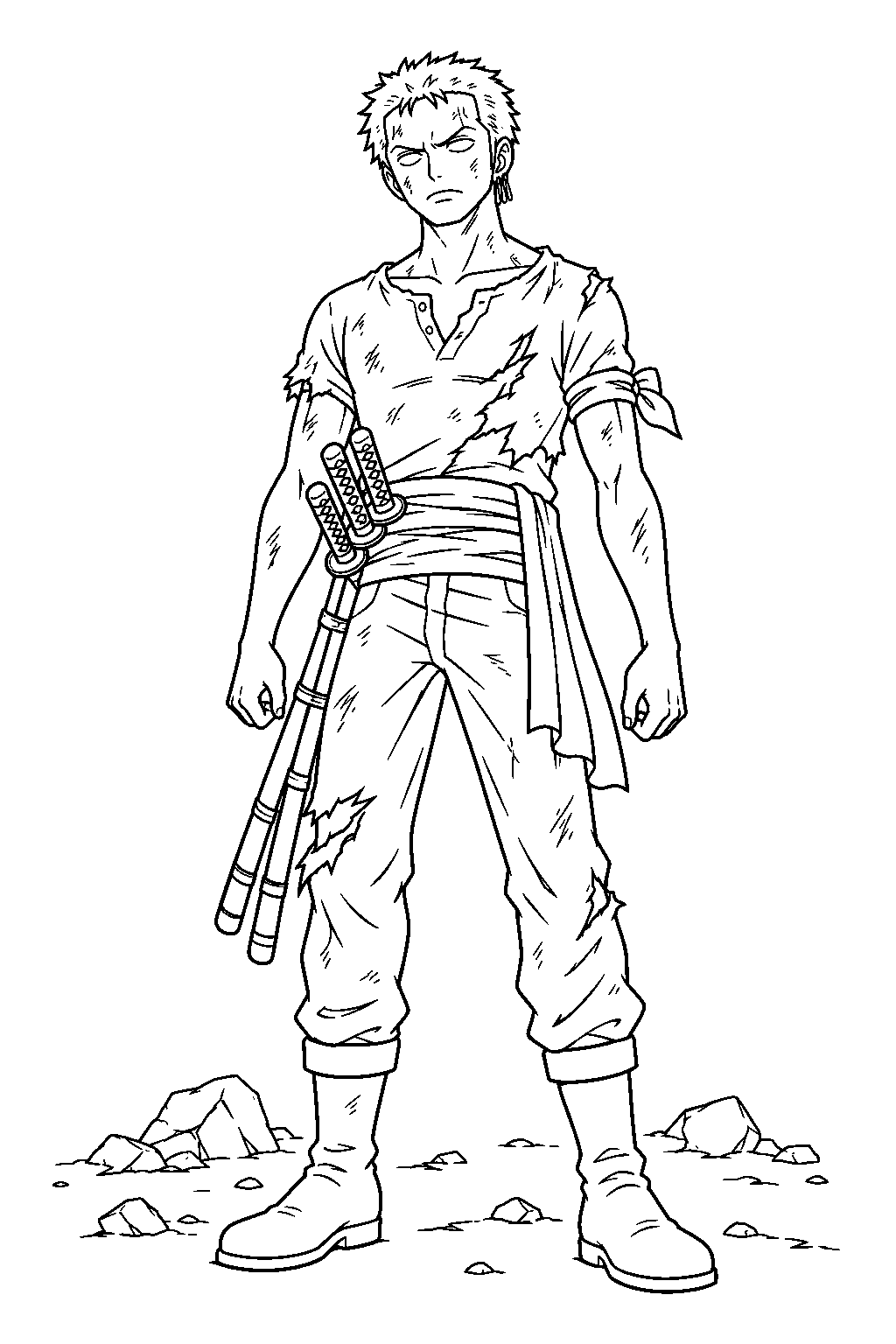 one piece zoro in the nothing happened scene at thriller bark line art