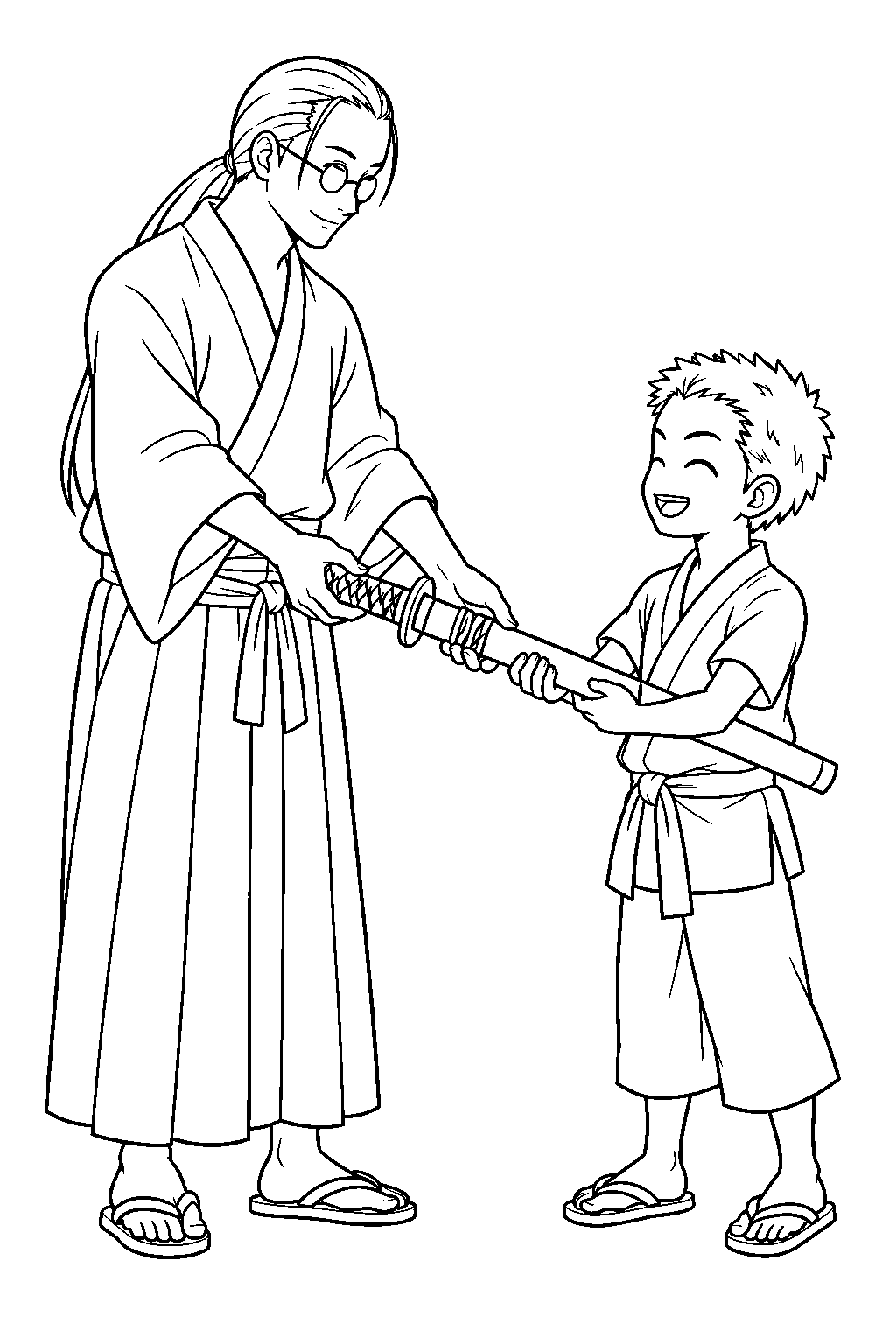 one piece zoro receiving wado ichimonji from koshiro line art
