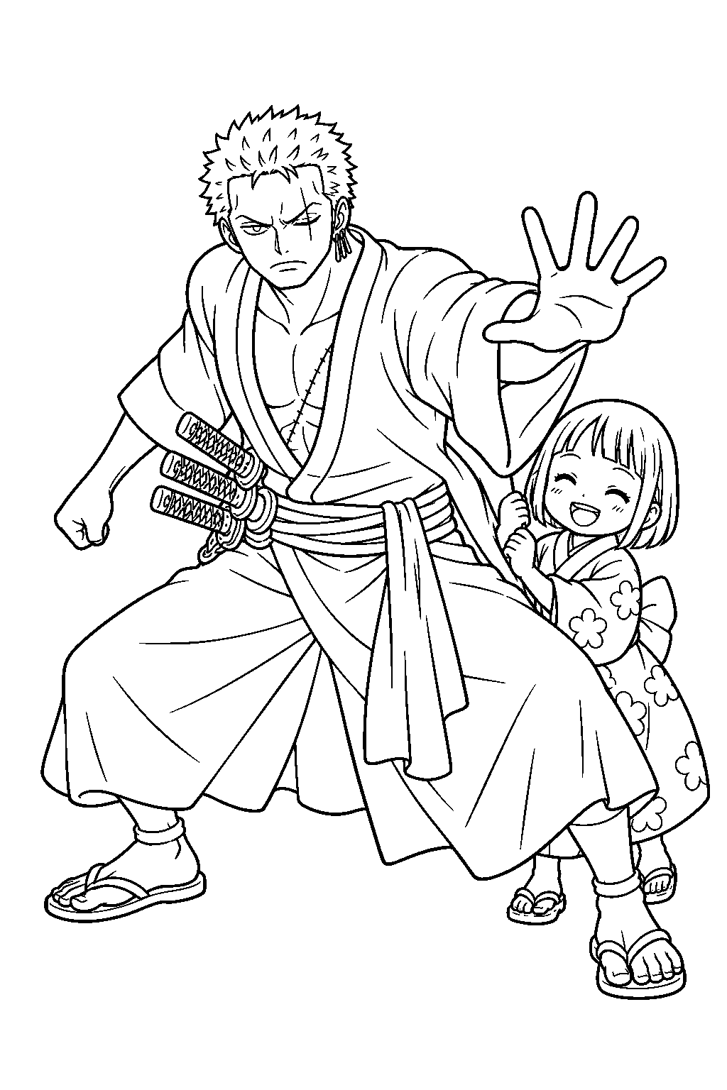 one piece zoro rescuing toko in wano line art