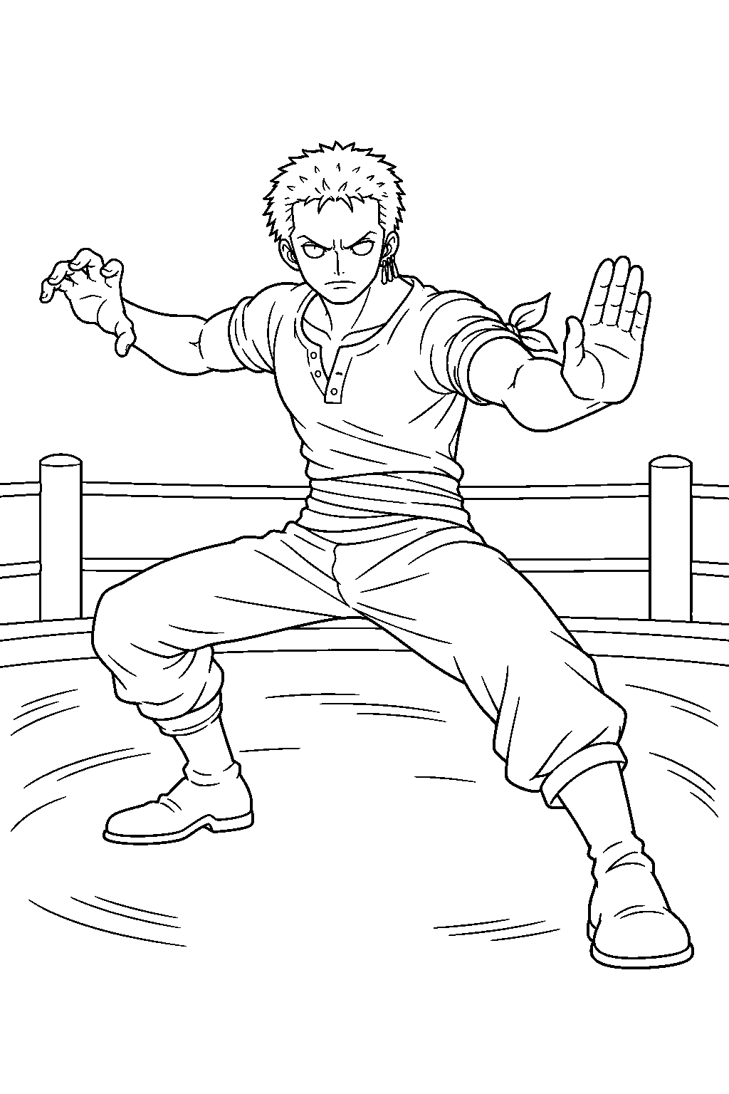 one piece zoro using no sword style in the groggy ring line art